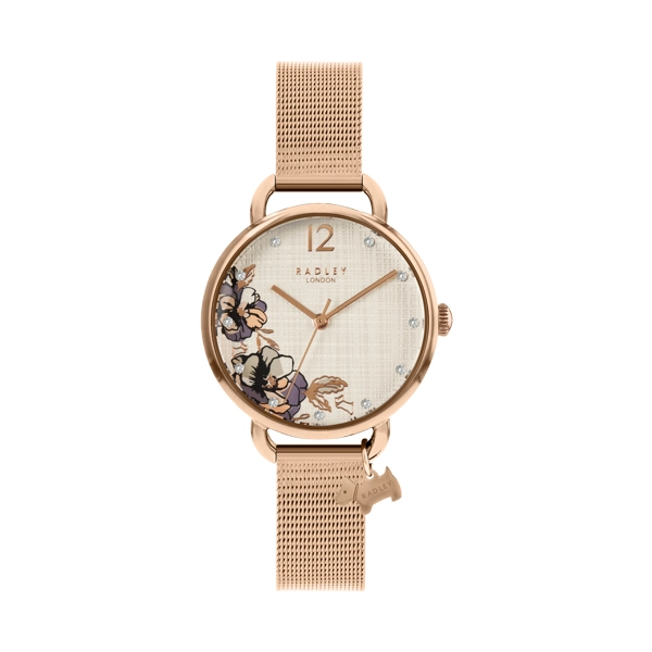 Radley Sketchbook Floral Open Shoulder RY4526 Champagne Dial Stainless Steel Strap Ladies Watch