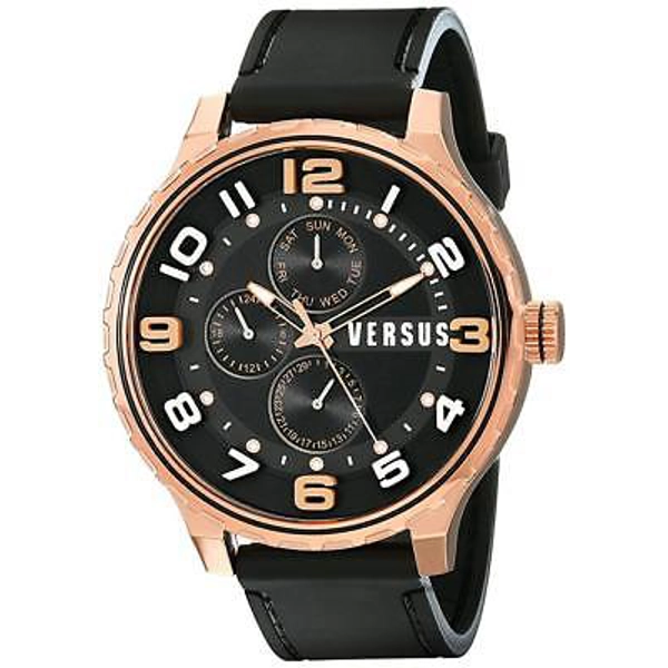 Versus SBA040014 Black Leather Rose Gold Case Watch for Men