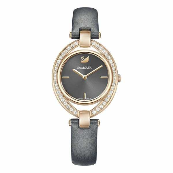 Swarovski 5376842 Black Golden Leather Stainless Steel Watches For Women