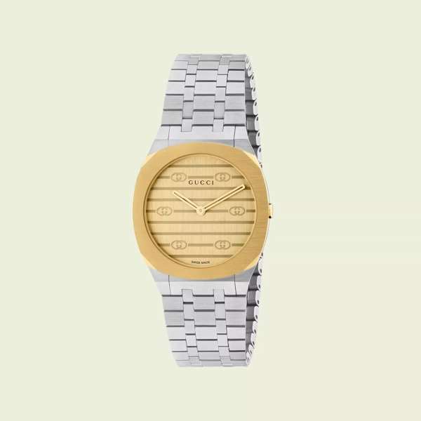 Gucci 25H YA163502 Golden Dial Watches For Women