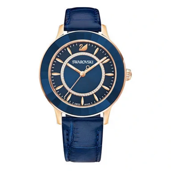 Swarovski 5414413 Blue Leather Stainless Steel Watches For Women