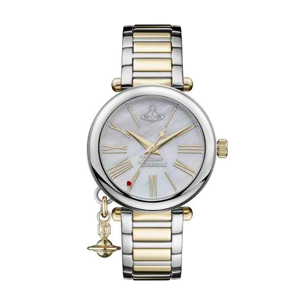 Vivienne Westwood Mother Orb 32mm Stainless Steel and Yellow Gold Tone Mother of Pearl Ladies Watch