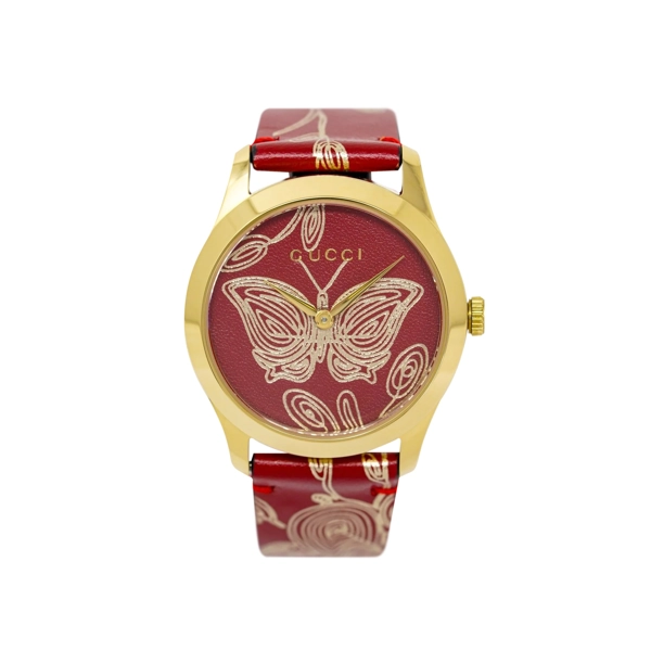 Gucci YA1264054 Red Dial Red Leather Watch