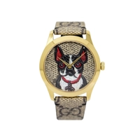 Gucci YA1264056 Unisex Brown Leather Strap Wat..