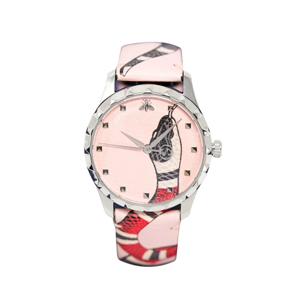 Gucci YA1264083 Pastel Pink Kingsnake Print Dial Unisex Leather Watch