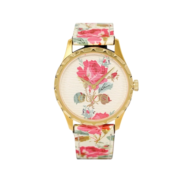 Gucci YA1264084 G-Timeless Flowers Dial Ladies Leather Strap Watch