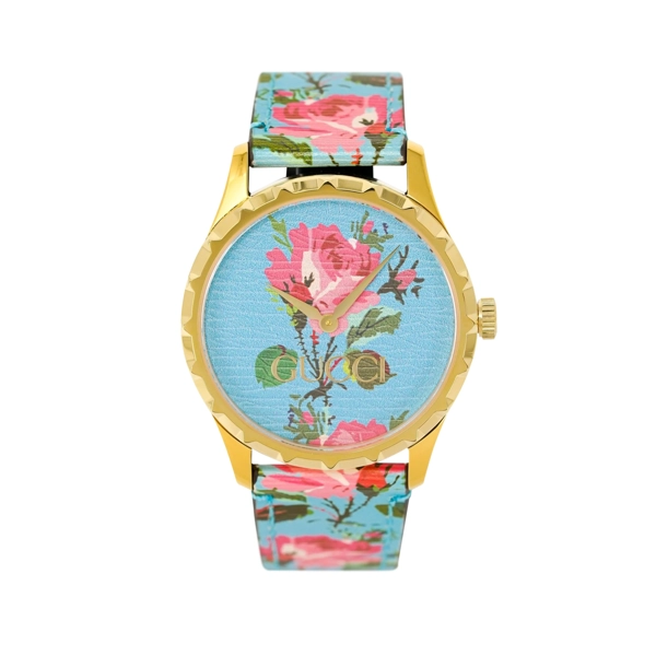 Gucci YA1264085 G-Timeless Aqua Floral Print Dial Ladies Leather Watch
