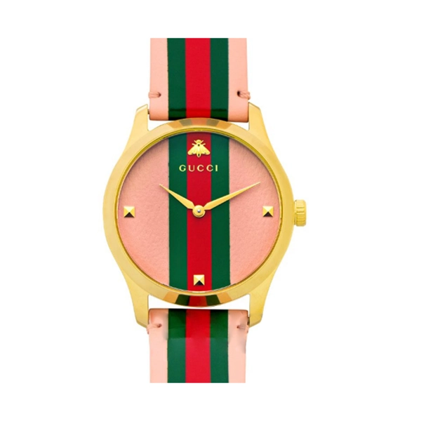 Gucci YA1264118 Unisex G-Timeless Leather Strap Watch, Pink/Multi