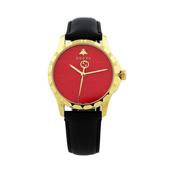 Gucci YA126464 G-Timeless Coral Red Dial Leather Strap Men's Watch