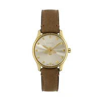 GUCCI YA1265022 Champagne Dial Leather Strap W..
