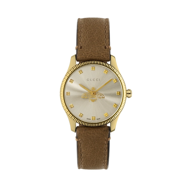 GUCCI YA1265022 Champagne Dial Leather Strap Watch for Women