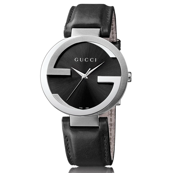 Gucci YA133205 Interlocking G Black Dial Black Leather Men's Watch