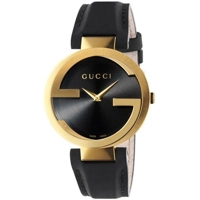 Gucci YA133312 Unisex Black Leather Strap Watc..
