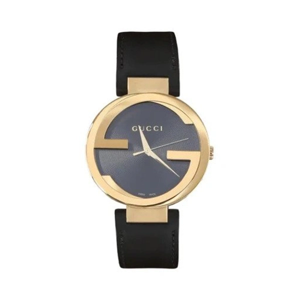 Gucci YA133326 Interlocking Unisex Black Dial Leather Strap Watch