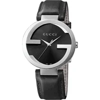Gucci YA133501 Interlocking G Black Dial Leath..