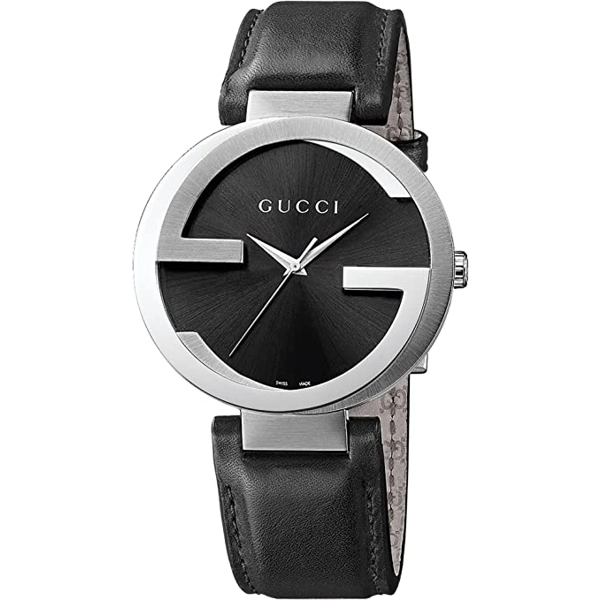 Gucci YA133501 Interlocking G Black Dial Leather Strap Ladies Watch