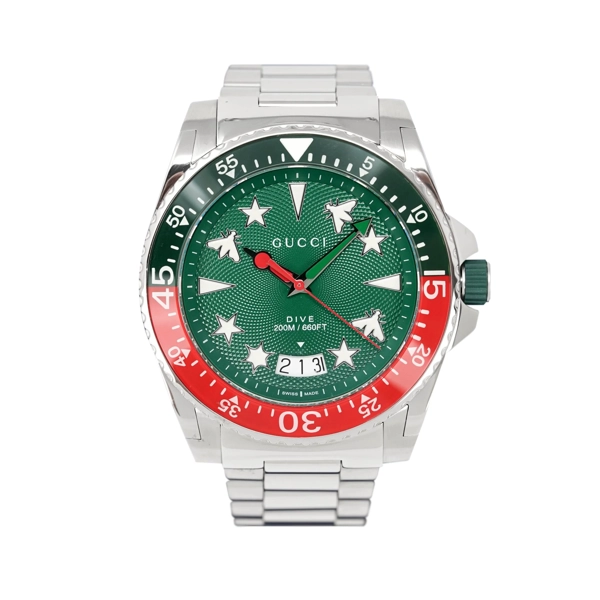 Gucci YA136222 Men's Green Dial Silver Stainless Steel Watches
