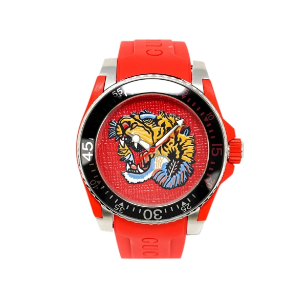 Gucci YA136315 Red Dial Rubber Strap Watch For Men