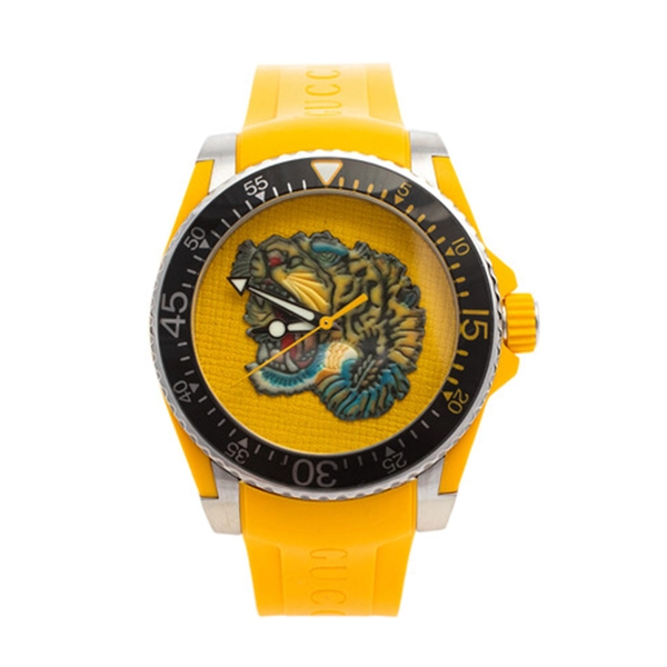 Gucci YA136317 Yellow Embroidered Tiger Dial Men’s Silicone Watch