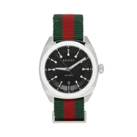 Gucci YA142305 Black Dial Green-Red Nylon Stra..