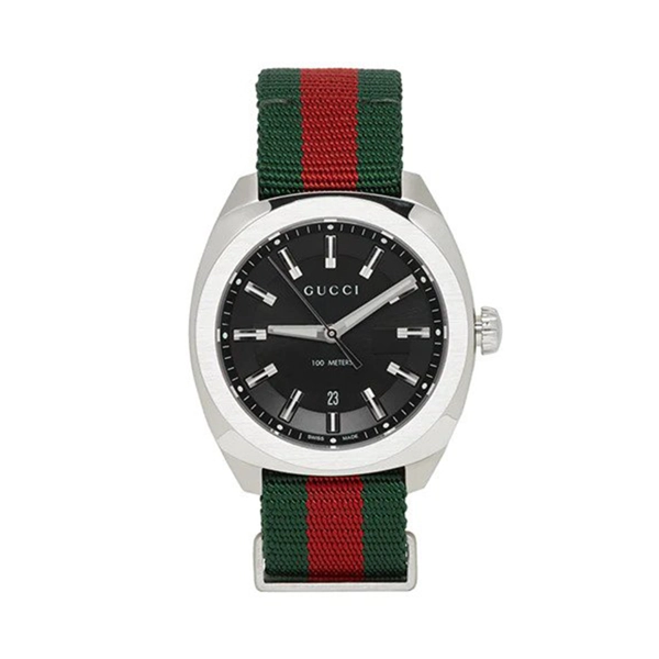 Gucci YA142305 Black Dial Green-Red Nylon Strap Men’s Watch