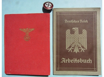 SET of original NSDAP party book,NSDAP party badge and workers book