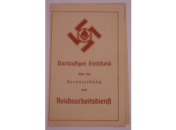 Temporary decision on mobilization to the Reich Labour Service document