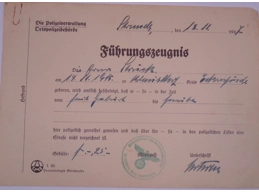 Original German Nazi era certificate of good conduct