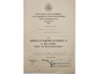 Original WW2 german award document General Erwin Rommel hand signature