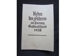 ORIGINAL THIRD REICH BOOK ON ADOLF HITLER SPEECHES FROM THE 1938 REICHSPARTEITAG