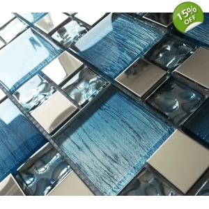 Blue Iridescent Foil Silver Chrome Metal Mosaic Wall Tile