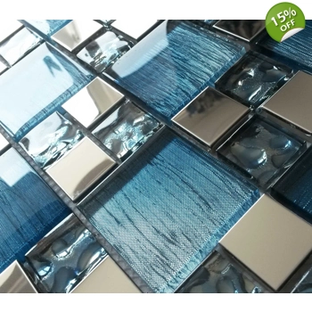 Blue Iridescent Foil Silver Chrome Metal Mosaic Wall Tile