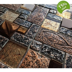 Nature Stone Metal Glass Copper High Relief 3D Mosaic Wall Tile