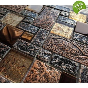 Nature Stone Metal Glass Copper High Relief 3D Mosaic Wall Tile