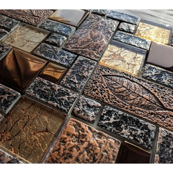 Nature Stone Metal Glass Copper High Relief 3D Mosaic Wall Tile
