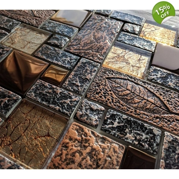 Nature Stone Metal Glass Copper High Relief 3D Mosaic Wall Tile