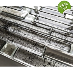 Chrome Silver Steel Grey Metal Foil Jewel Glass Mosaic Wall Tile