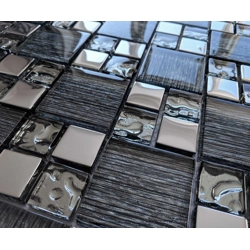 Black Glass Foil Silver Chrome Grey Metal Square Mosaic Wall Tile