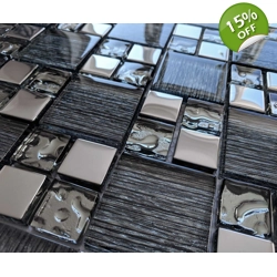 Black Glass Foil Silver Chrome Grey Metal Square Mosaic Wall Tile