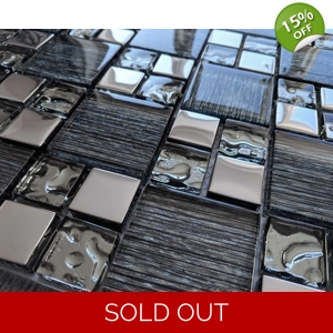 Black Glass Foil Silver Chrome Grey Metal Square Mosaic Wall Tile