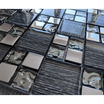 Black Glass Foil Silver Chrome Grey Metal Square Mosaic Wall Tile