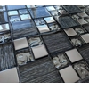 Black Glass Foil Silver Chrome Grey Metal Square Mosaic Wall Tile