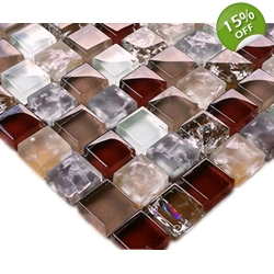 Brown White Grey Crackle Glass Small Square Mosaic Wall Tile