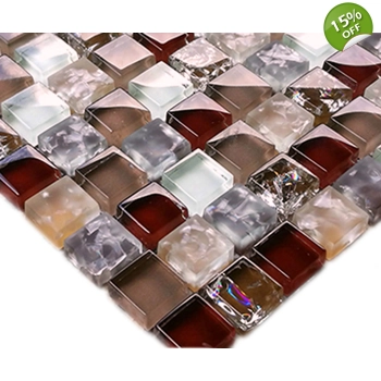 Brown White Grey Crackle Glass Small Square Mosaic Wall Tile