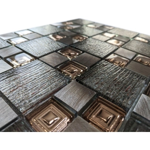 Silver Bronze Copper Textured Glass Metal Square Mosaic Wall Tile