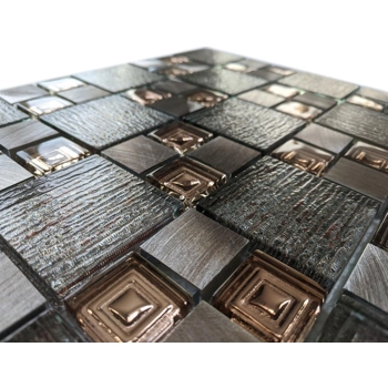 Silver Bronze Copper Textured Glass Metal Square Mosaic Wall Tile