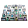 Blue Green Red Rainbow Glass Metal Chrome Silver Mosaic Wall Tile