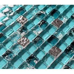Teal Turquoise Blue Green Silver Crackle Glass Mosaic Wall Tile