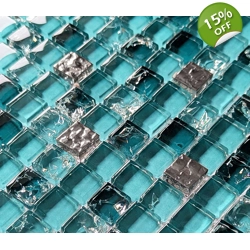 Teal Turquoise Blue Green Silver Crackle Glass Mosaic Wall Tile