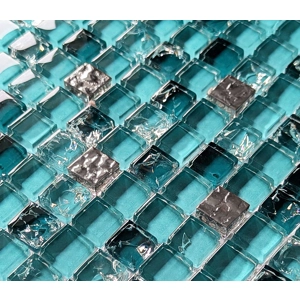 Teal Turquoise Blue Green Silver Crackle Glass Mosaic Wall Tile